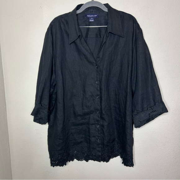 Jones New York Black Linen Button Down Shirt with Eyelet Detail Size 3X - Picture 1 of 6